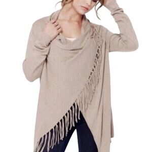 Beige Sweater Size M | Fringe Crosswrap Nuetral Boho | Lovestitch